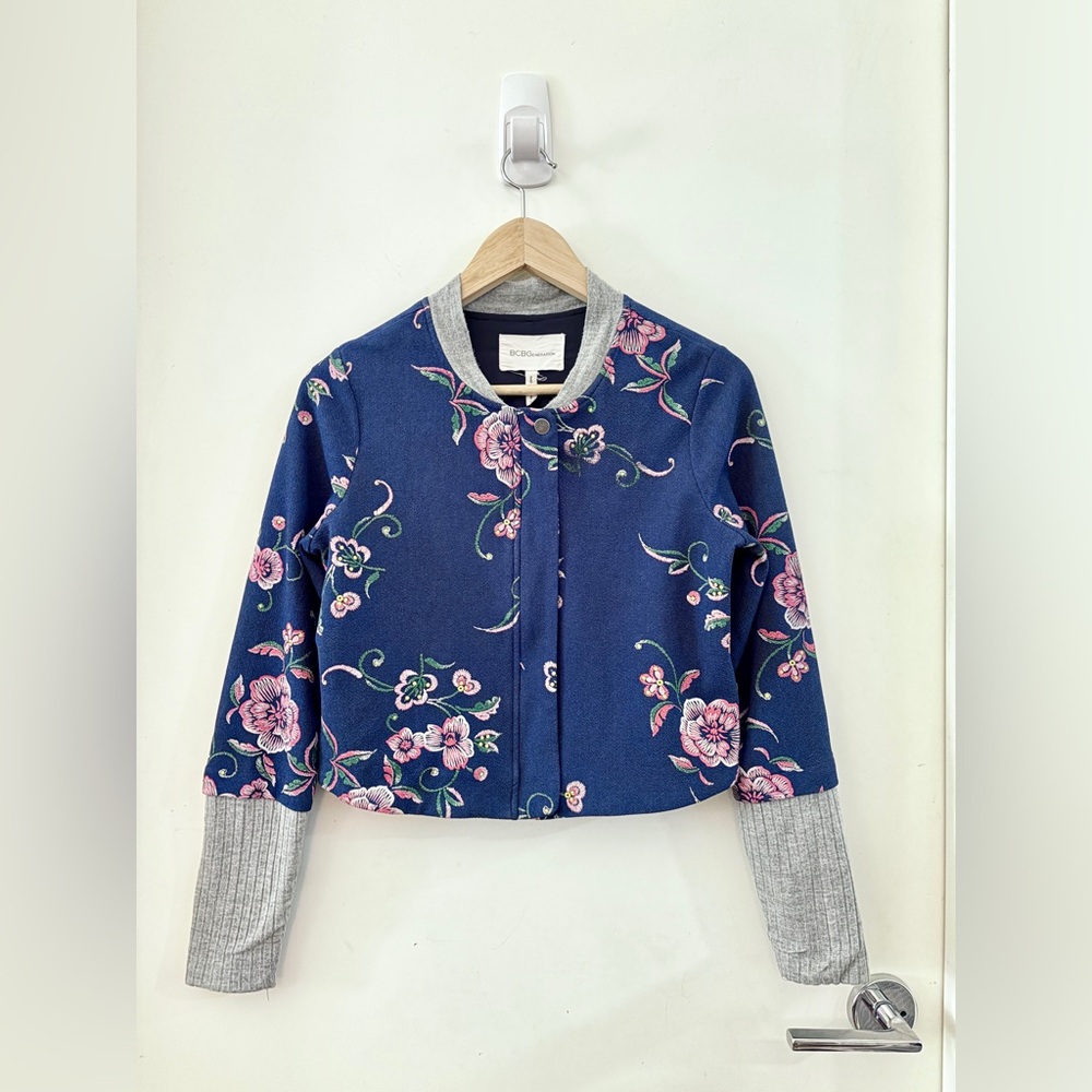 BCBGeneration Navy Floral Bomber Jacket